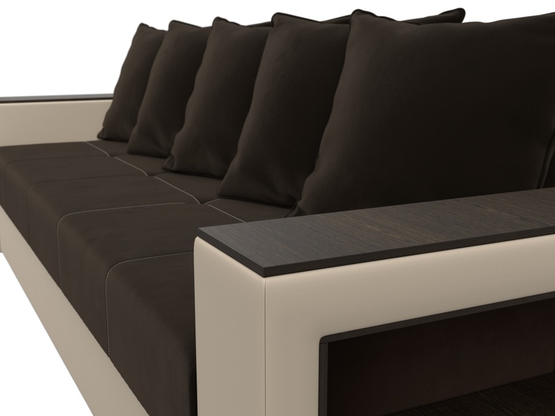 Диван прямой Дубай Лайт, Микровельвет;Экокожа, Коричневый;Бежевый