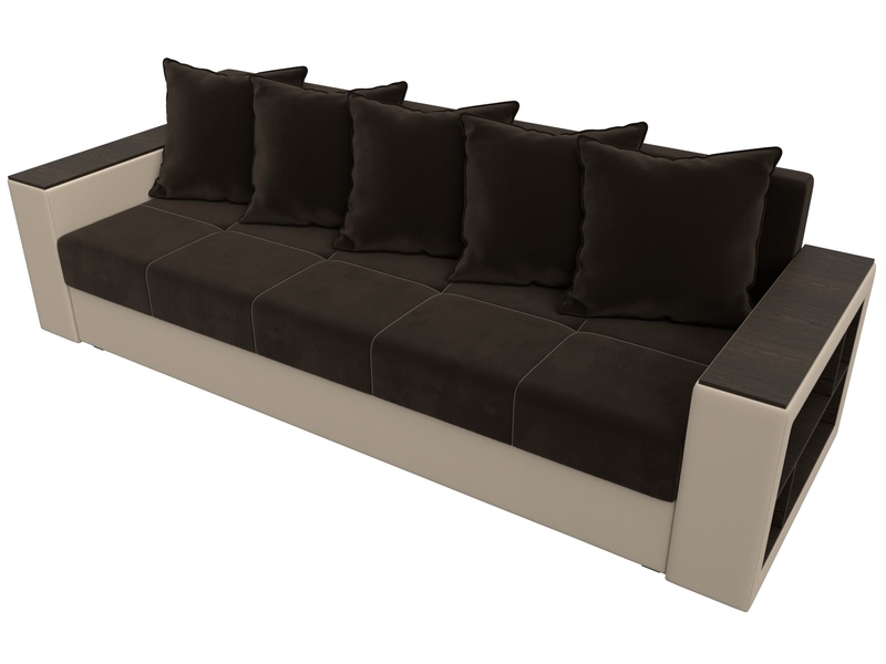 Диван прямой Дубай Лайт, Микровельвет;Экокожа, Коричневый;Бежевый