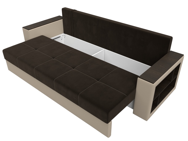 Диван прямой Дубай Лайт, Микровельвет;Экокожа, Коричневый;Бежевый