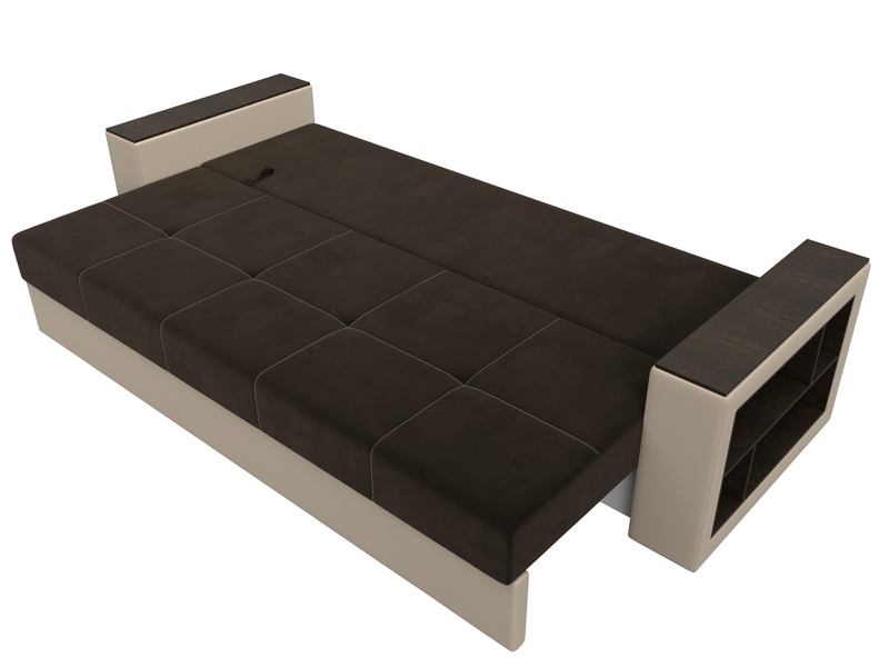 Диван прямой Дубай Лайт, Микровельвет;Экокожа, Коричневый;Бежевый