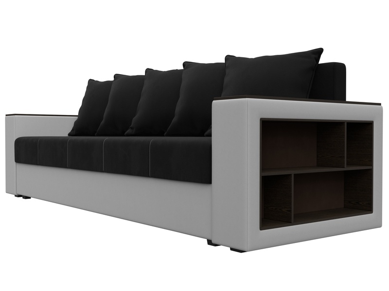 Диван прямой Дубай Лайт, Микровельвет;Экокожа, Черный;Белый