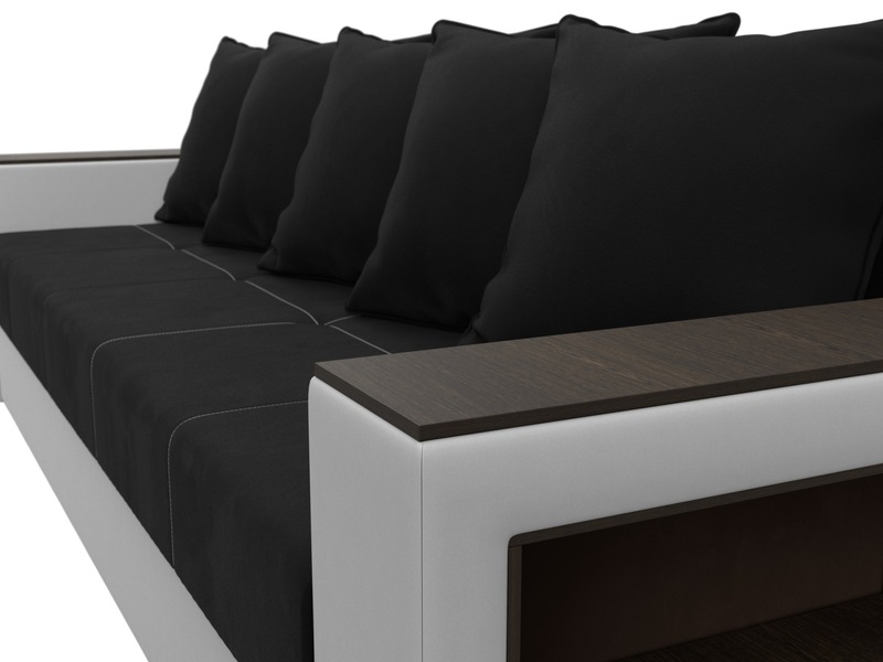 Диван прямой Дубай Лайт, Микровельвет;Экокожа, Черный;Белый