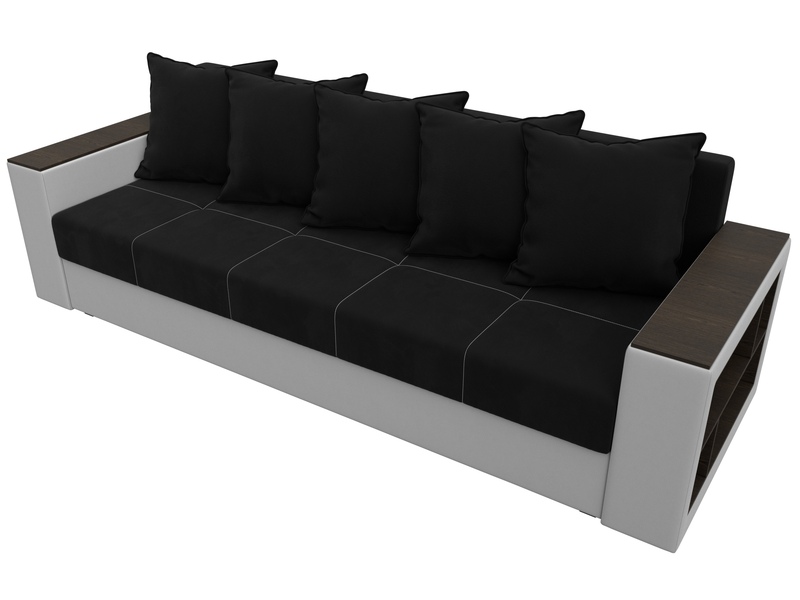 Диван прямой Дубай Лайт, Микровельвет;Экокожа, Черный;Белый