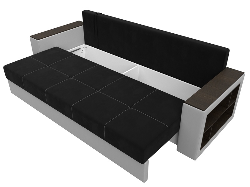 Диван прямой Дубай Лайт, Микровельвет;Экокожа, Черный;Белый