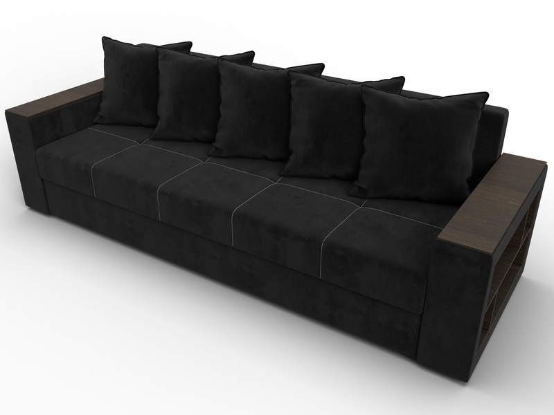 Диван прямой Дубай Лайт, Велюр, SEVEN 35 черный