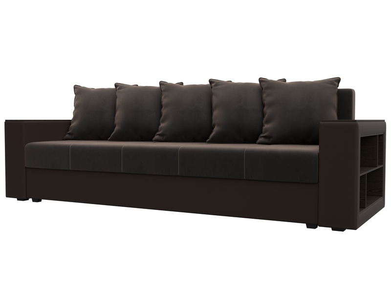 Диван прямой Дубай Лайт, Велюр;Экокожа, Коричневый;Коричневый