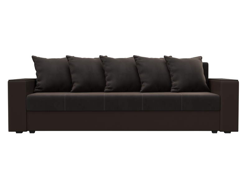 Диван прямой Дубай Лайт, Велюр;Экокожа, Коричневый;Коричневый