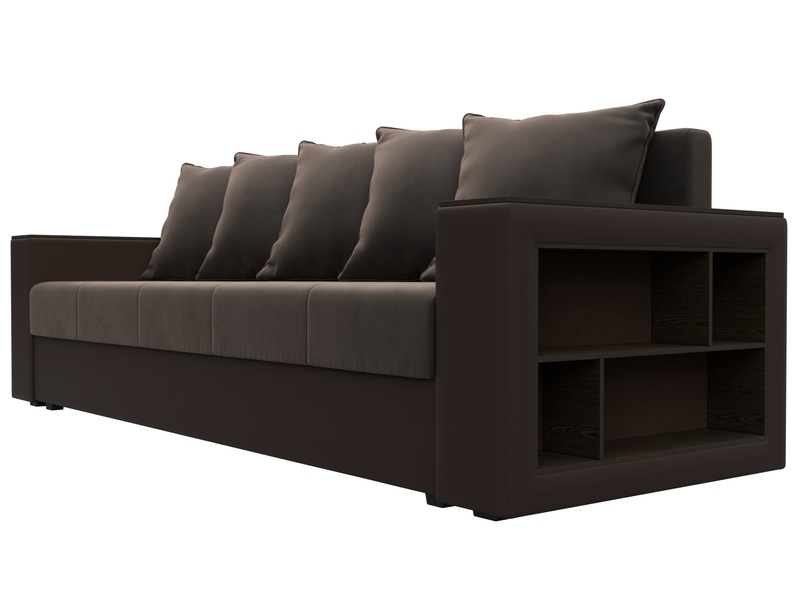 Диван прямой Дубай Лайт, Велюр;Экокожа, Коричневый;Коричневый