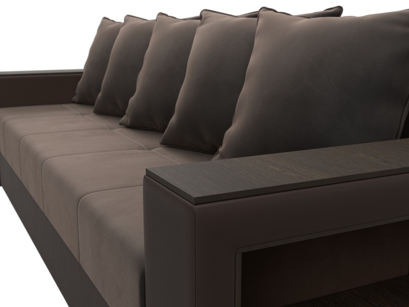 Диван прямой Дубай Лайт, Велюр;Экокожа, Коричневый;Коричневый