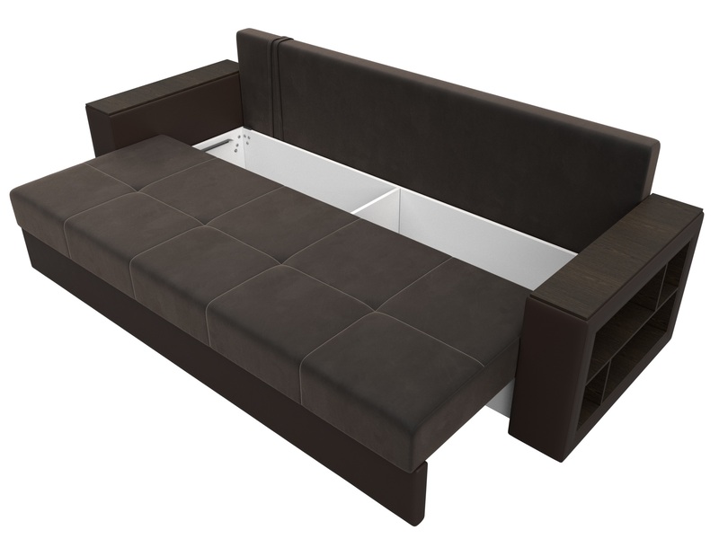 Диван прямой Дубай Лайт, Велюр;Экокожа, Коричневый;Коричневый