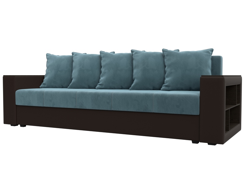 Диван прямой Дубай Лайт, Велюр;Экокожа, Бирюзовый;Коричневый