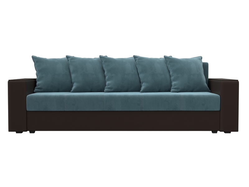 Диван прямой Дубай Лайт, Велюр;Экокожа, Бирюзовый;Коричневый