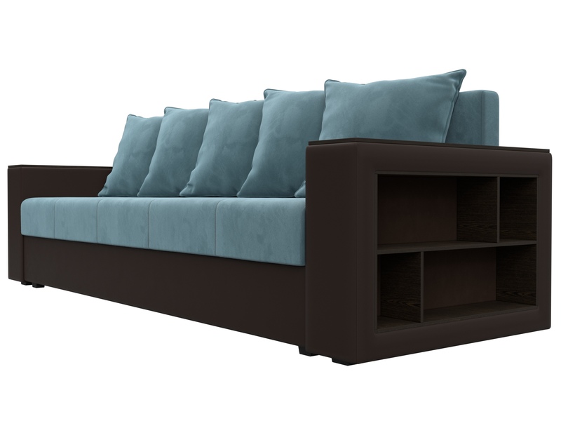 Диван прямой Дубай Лайт, Велюр;Экокожа, Бирюзовый;Коричневый