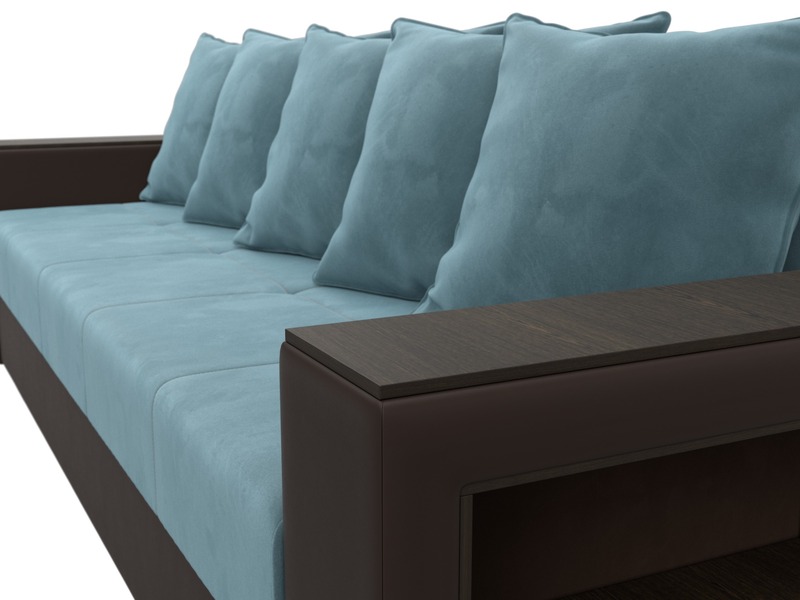 Диван прямой Дубай Лайт, Велюр;Экокожа, Бирюзовый;Коричневый