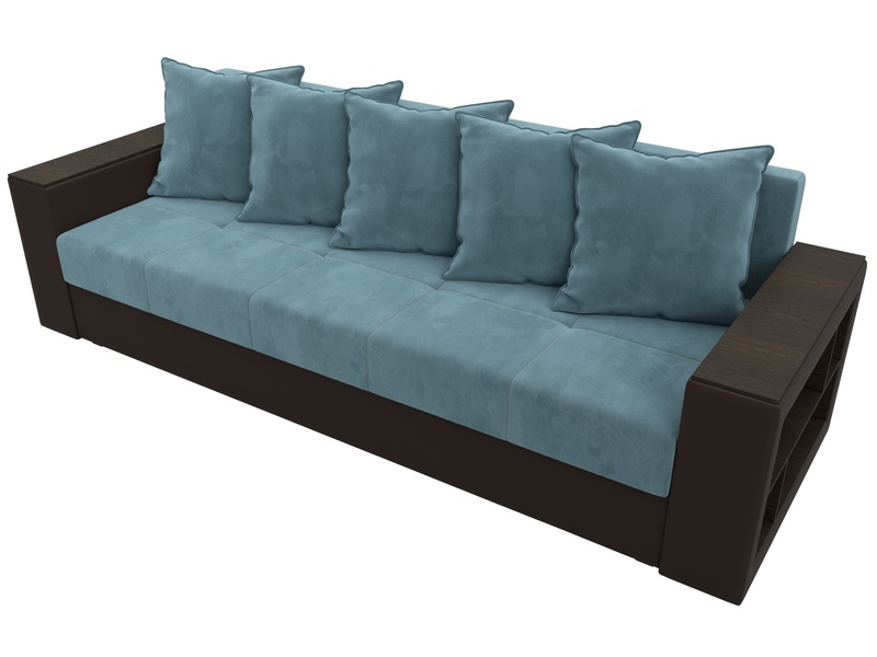 Диван прямой Дубай Лайт, Велюр;Экокожа, Бирюзовый;Коричневый
