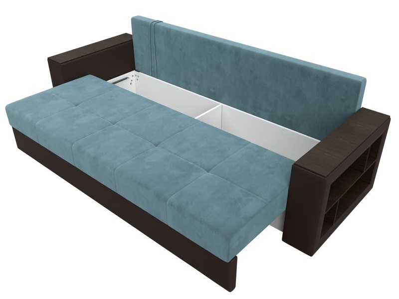 Диван прямой Дубай Лайт, Велюр;Экокожа, Бирюзовый;Коричневый