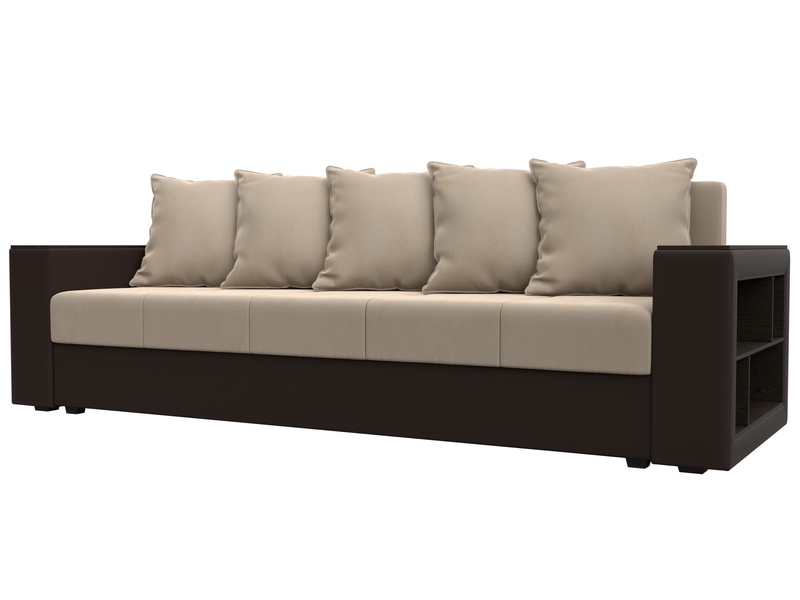 Диван прямой Дубай Лайт, Велюр;Экокожа, Бежевый;Коричневый