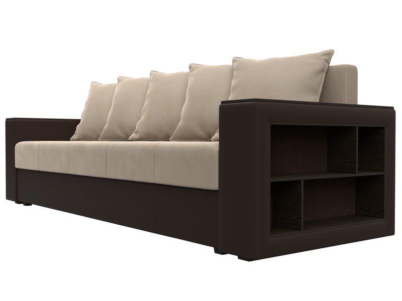 Диван прямой Дубай Лайт, Велюр;Экокожа, Бежевый;Коричневый