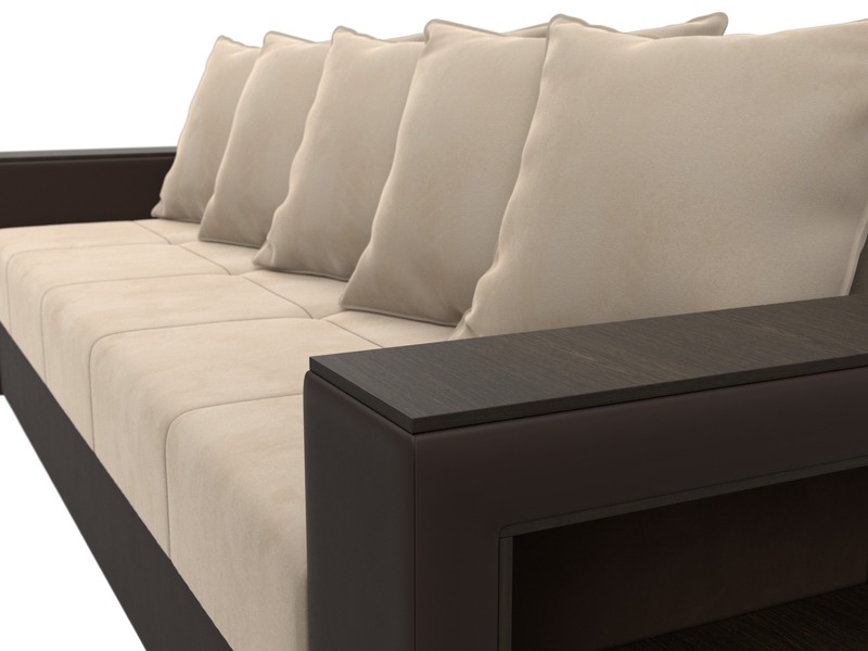 Диван прямой Дубай Лайт, Велюр;Экокожа, Бежевый;Коричневый