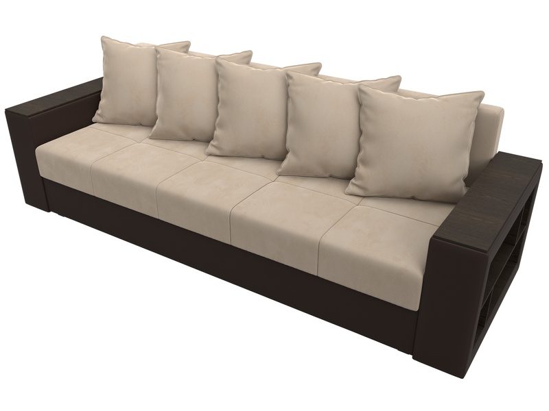 Диван прямой Дубай Лайт, Велюр;Экокожа, Бежевый;Коричневый