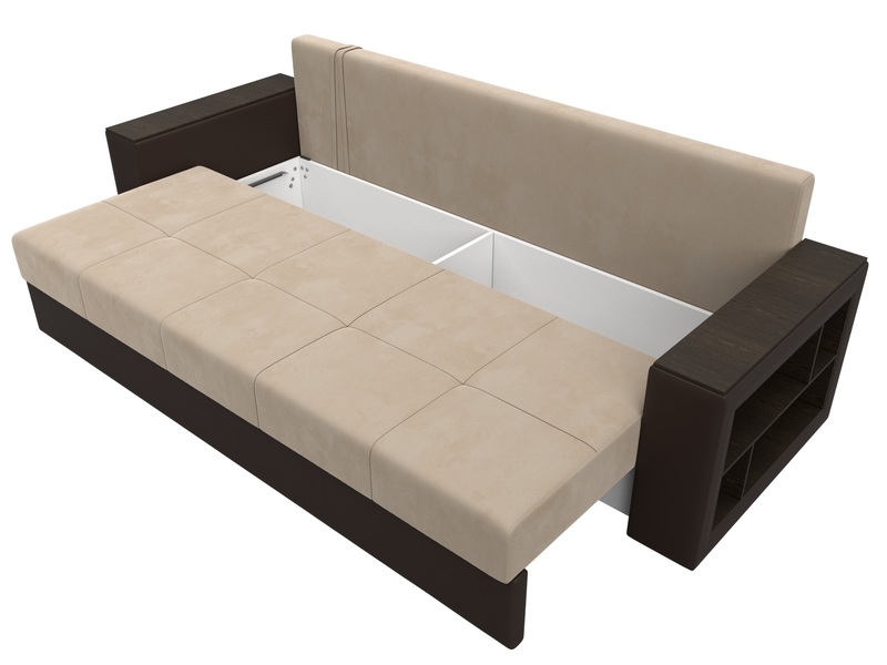 Диван прямой Дубай Лайт, Велюр;Экокожа, Бежевый;Коричневый