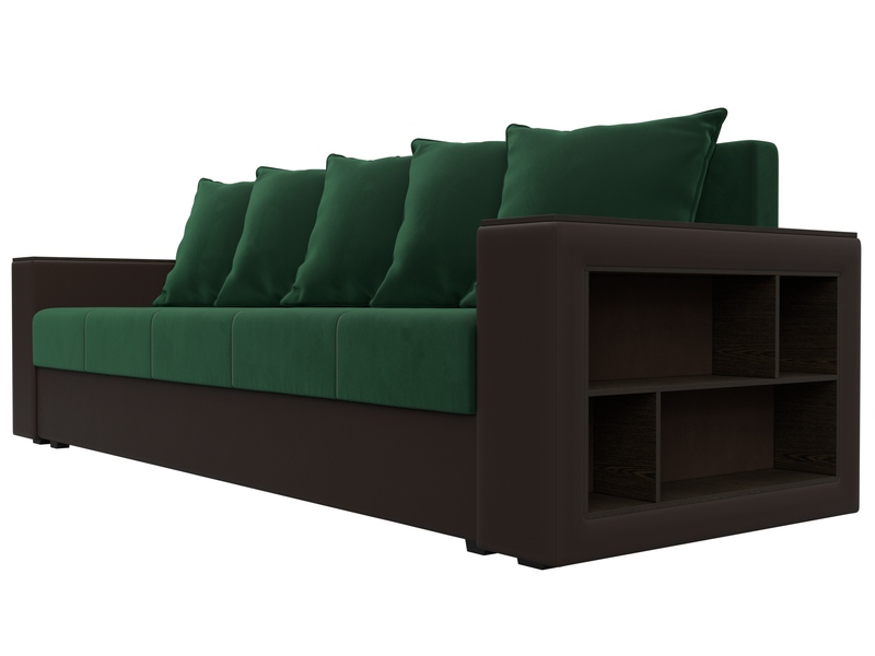 Диван прямой Дубай Лайт, Велюр;Экокожа, Зеленый;Коричневый