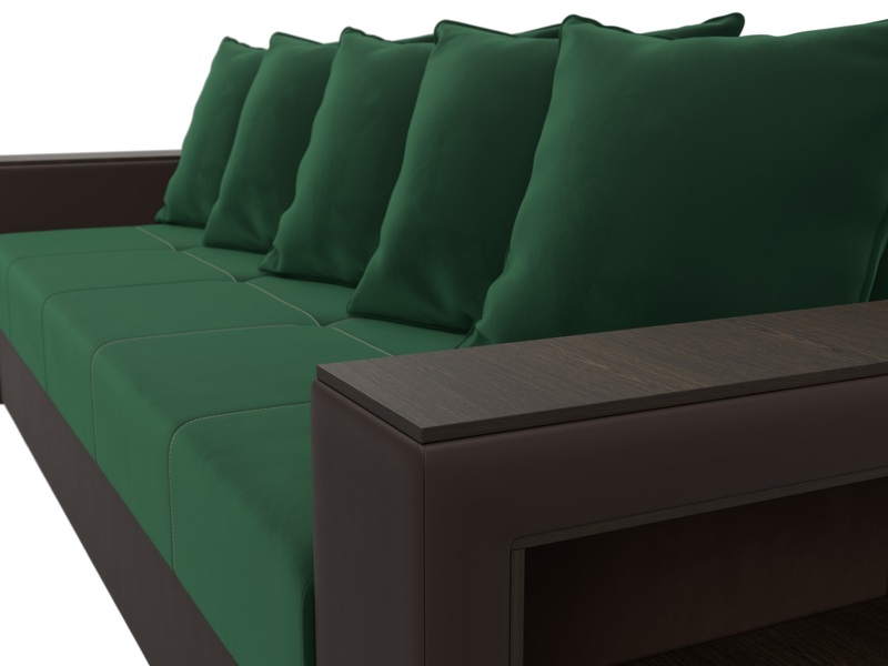 Диван прямой Дубай Лайт, Велюр;Экокожа, Зеленый;Коричневый