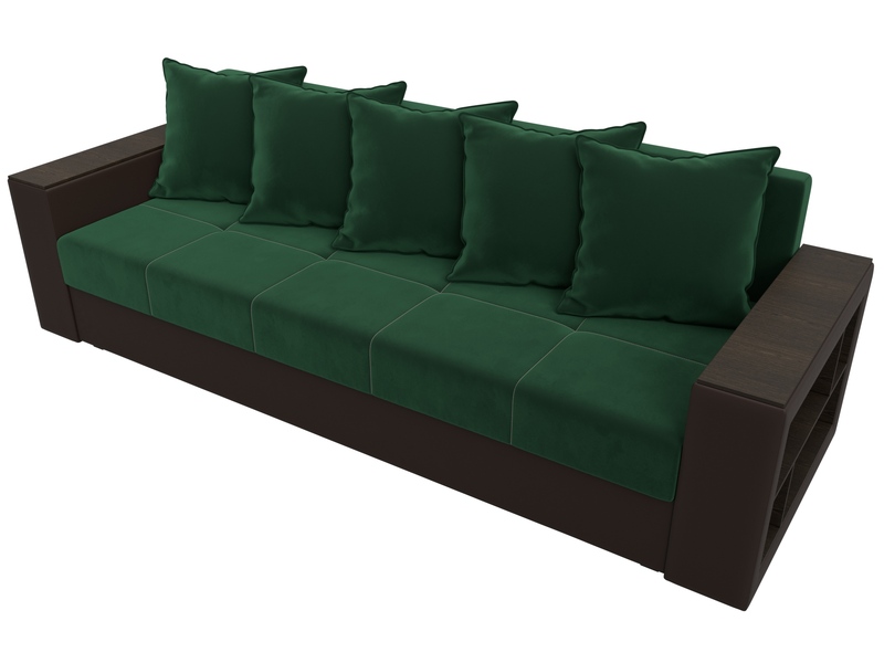 Диван прямой Дубай Лайт, Велюр;Экокожа, Зеленый;Коричневый