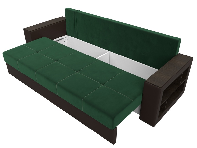 Диван прямой Дубай Лайт, Велюр;Экокожа, Зеленый;Коричневый
