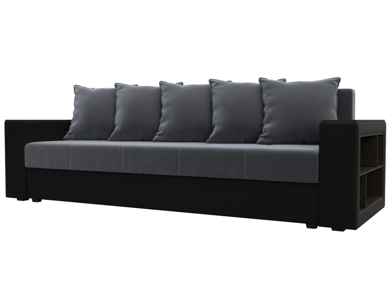 Диван прямой Дубай Лайт, Велюр;Экокожа, Серый;Черный