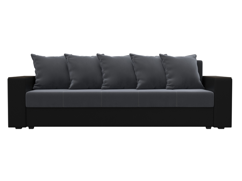 Диван прямой Дубай Лайт, Велюр;Экокожа, Серый;Черный