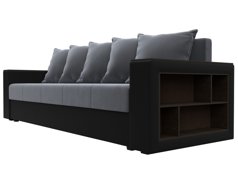 Диван прямой Дубай Лайт, Велюр;Экокожа, Серый;Черный