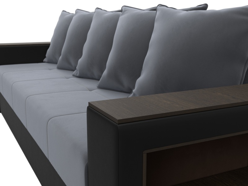 Диван прямой Дубай Лайт, Велюр;Экокожа, Серый;Черный