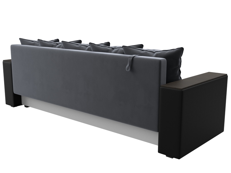 Диван прямой Дубай Лайт, Велюр;Экокожа, Серый;Черный