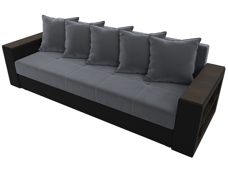 Диван прямой Дубай Лайт, Велюр;Экокожа, Серый;Черный