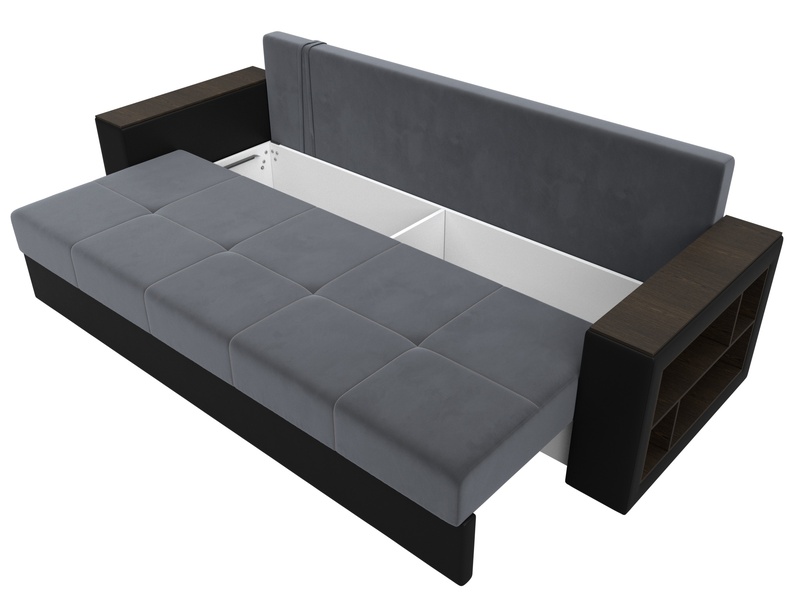 Диван прямой Дубай Лайт, Велюр;Экокожа, Серый;Черный