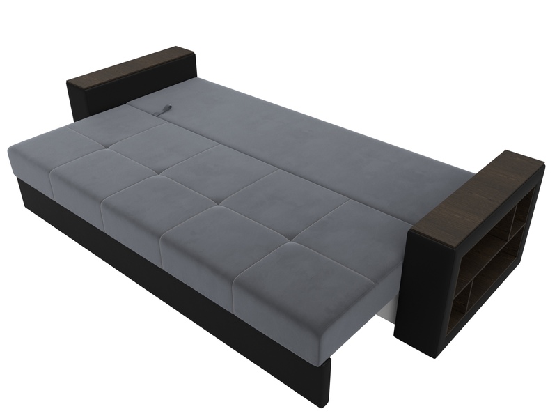 Диван прямой Дубай Лайт, Велюр;Экокожа, Серый;Черный