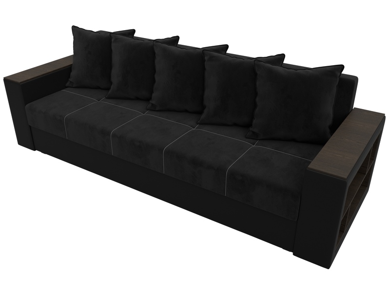 Диван прямой Дубай Лайт, Велюр;Экокожа, Черный;Черный