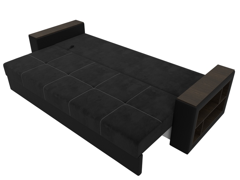 Диван прямой Дубай Лайт, Велюр;Экокожа, Черный;Черный