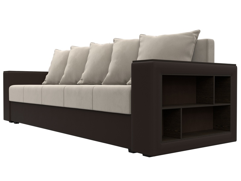 Диван прямой Дубай Лайт, Микровельвет;Экокожа, Бежевый;Коричневый