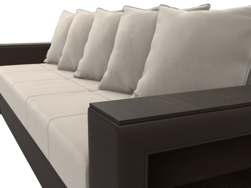 Диван прямой Дубай Лайт, Микровельвет;Экокожа, Бежевый;Коричневый