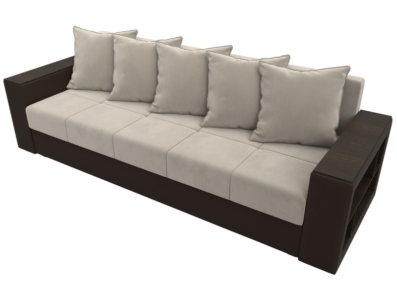 Диван прямой Дубай Лайт, Микровельвет;Экокожа, Бежевый;Коричневый