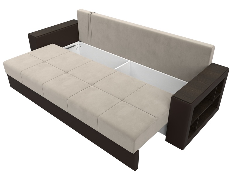 Диван прямой Дубай Лайт, Микровельвет;Экокожа, Бежевый;Коричневый