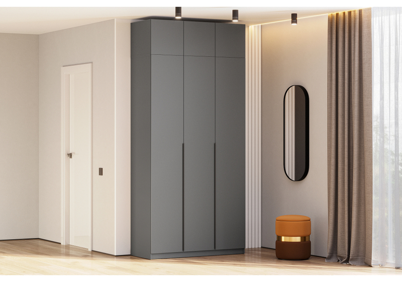 Шкаф, Даиго с антресолью графит серый текстурный комплектация 2