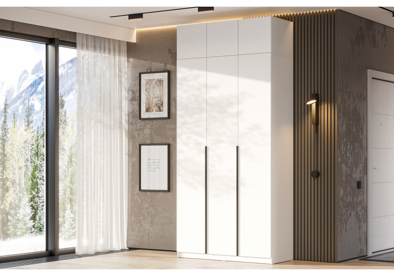 Шкаф, Даиго с антресолью белый текстурный комплектация 2