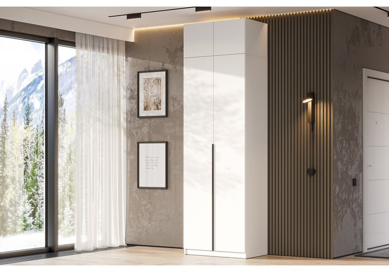 Шкаф, Даиго с антресолью белый текстурный комплектация 1