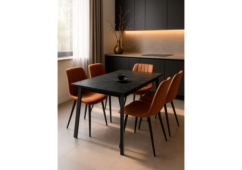 Стол деревянный, Агни 110(140)х68х76 файерстоун / черный матовый