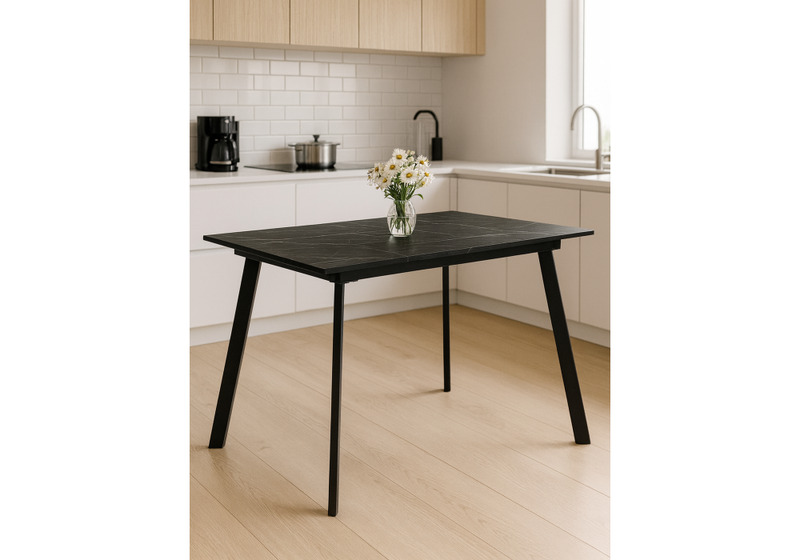 Стол деревянный, Агни 110(140)х68х76 файерстоун / черный матовый