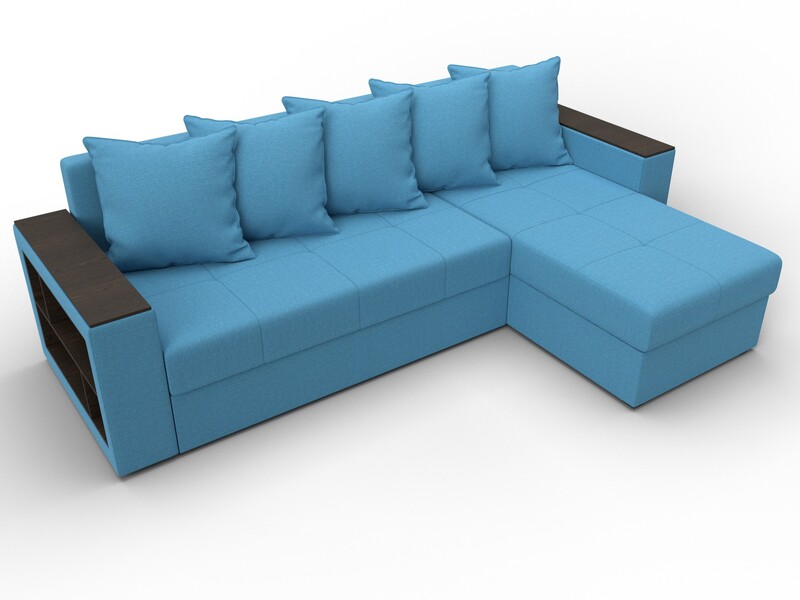Диван угловой Дубай Лайт угол универсальный, Рогожка, Амур 10 голубой