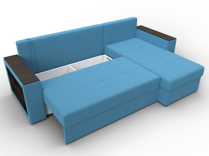Диван угловой Дубай Лайт угол универсальный, Рогожка, Амур 10 голубой